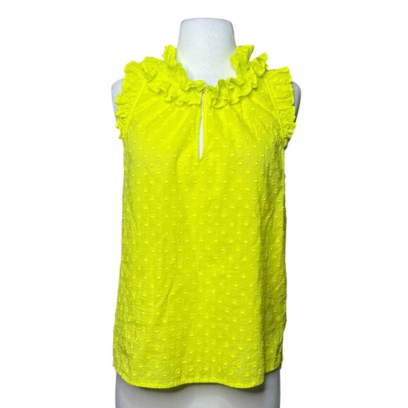 J.Crew Yellow Ruffle Neck Tank Blouse Dots Size Small - Picture 1 of 6
